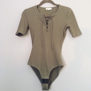 Madewell Lace Up Green Bodysuit